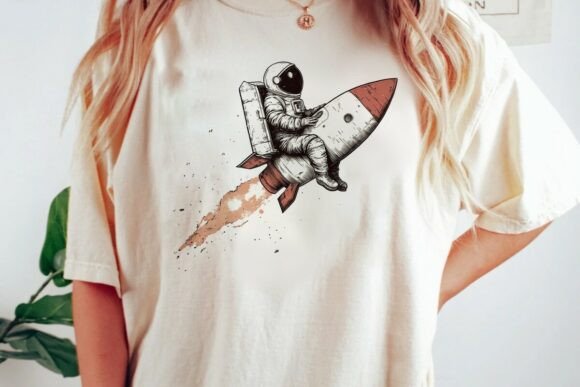 Astronaut Riding Rocket Ship Graphic: A Designer's Take on This Dynamic PNG