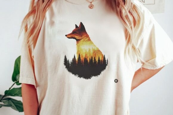 Fiery Fox Silhouette Forest Graphic Png: A Design Asset