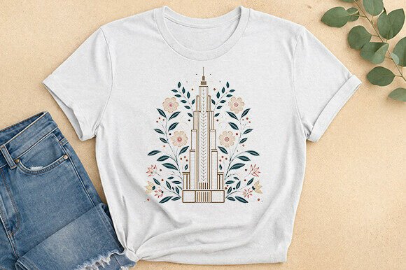 Floral Temple Minimalist Graphic Tee: A Designer's Asset