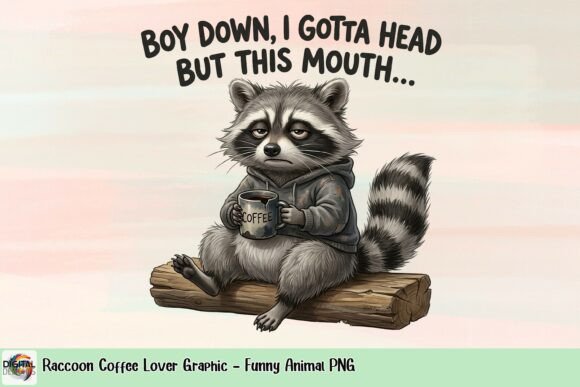 Raccoon Coffee Lover Graphic: Funny Animal PNG for Your Projects