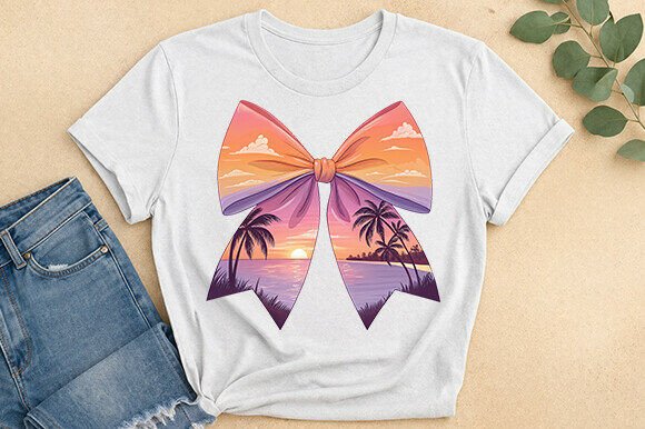 Tropical Sunset Bow Graphic Tee: Your Go-To Design Asset